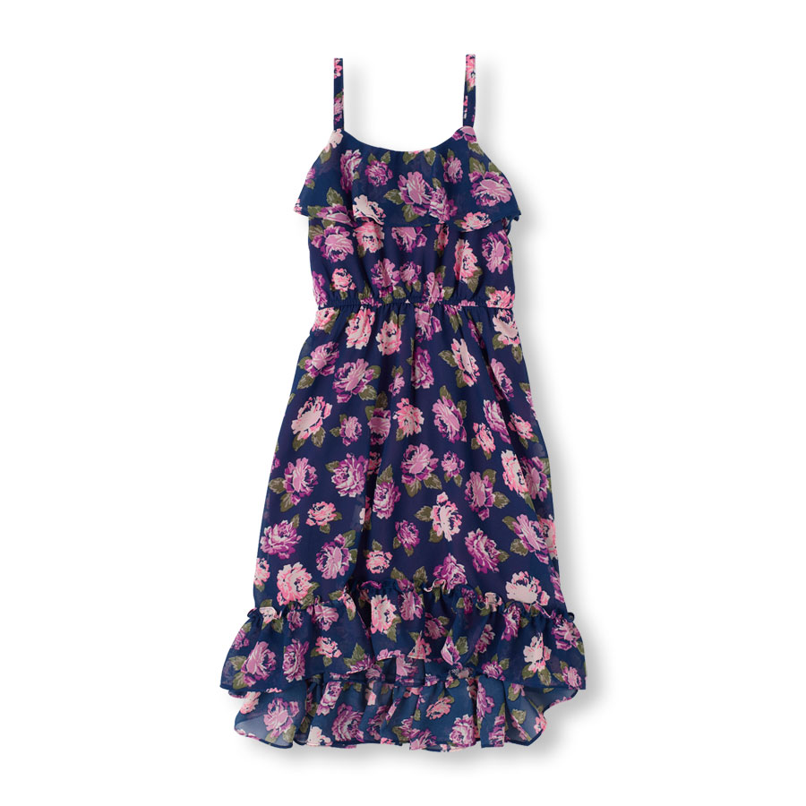 Discounts Sleeveless Floral Print Hi-Lo Dress