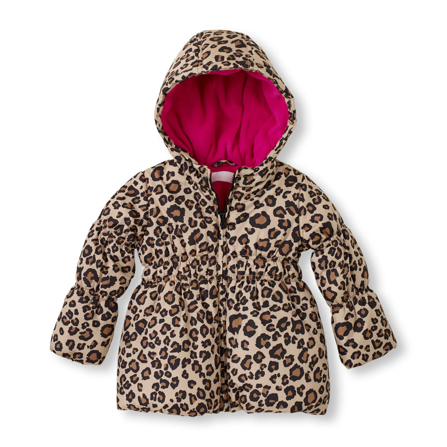 Promos Leopard Print Hooded Puffer Jacket