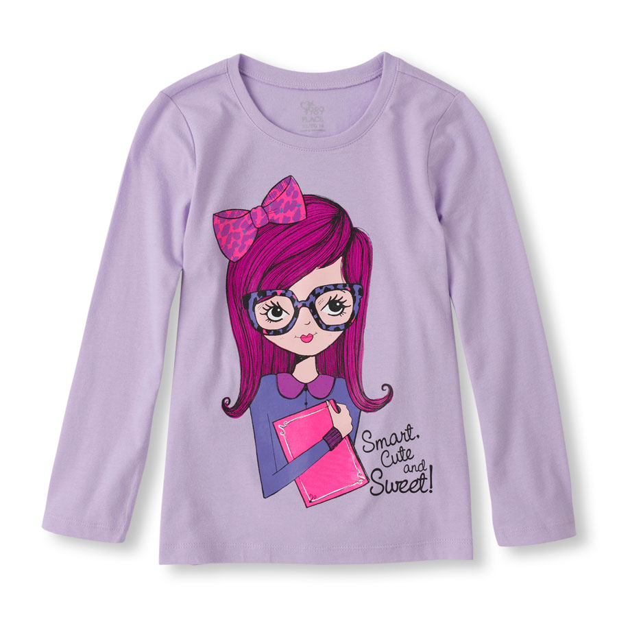 Promos Long Sleeve Smart Cute And Sweet! Graphic Tee