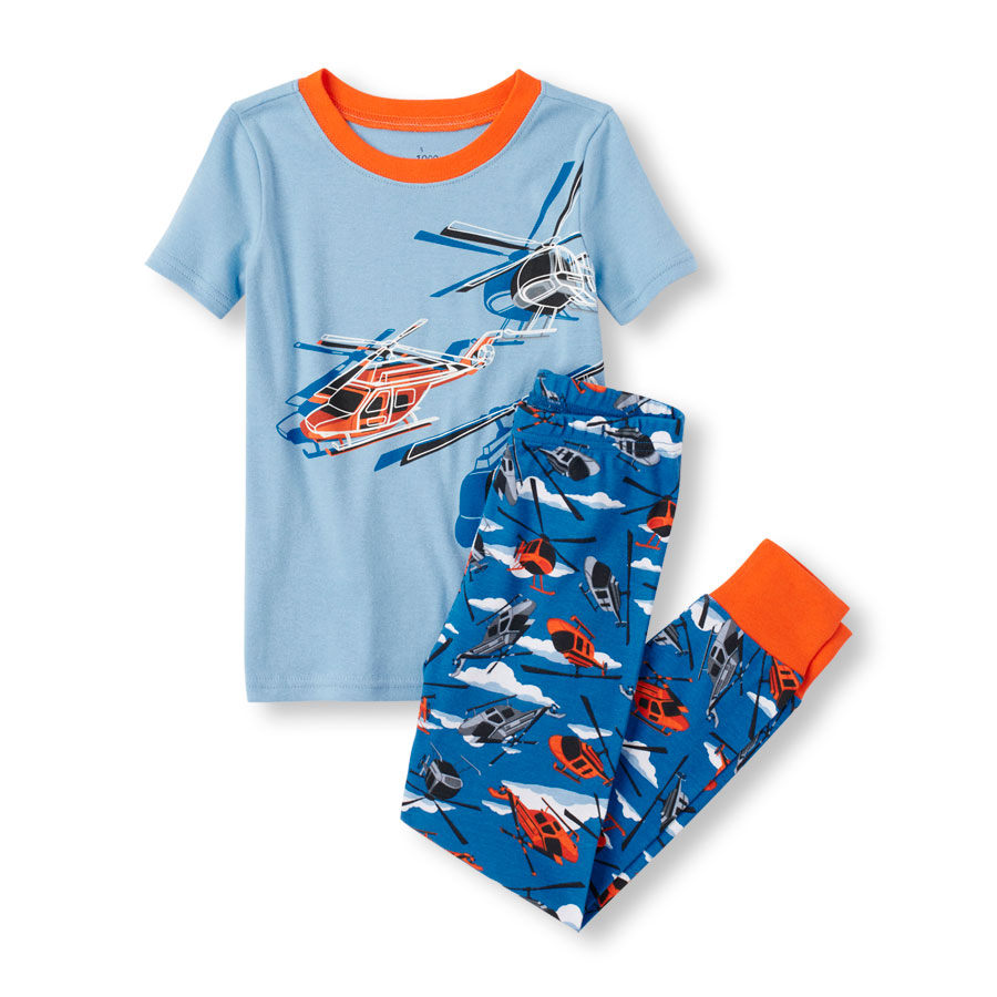 Boys Short Sleeve Glow-in-the-Dark Helicopter Pajama Set | The ...