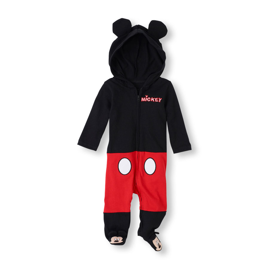 Baby Boys Long Sleeve Mickey Mouse Hooded Footed Coverall The