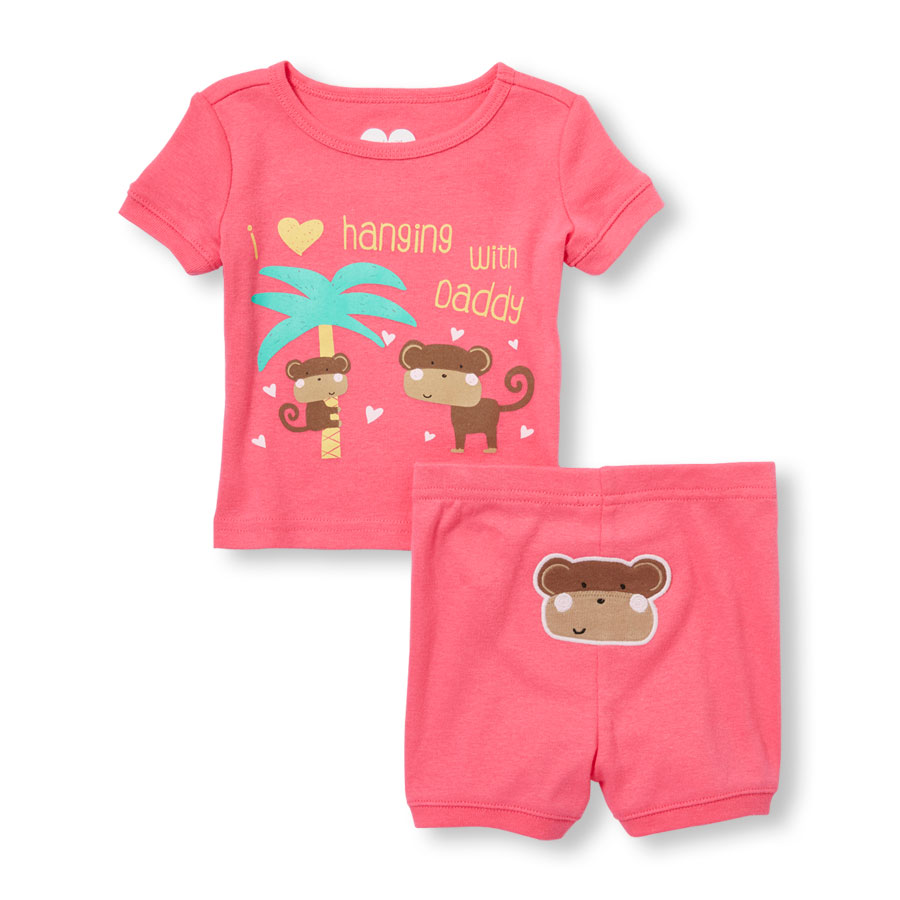 Top Baby And Toddler Girls Short Sleeve I Love Hanging With My Daddy Monkey Top And Shorts Pj Set