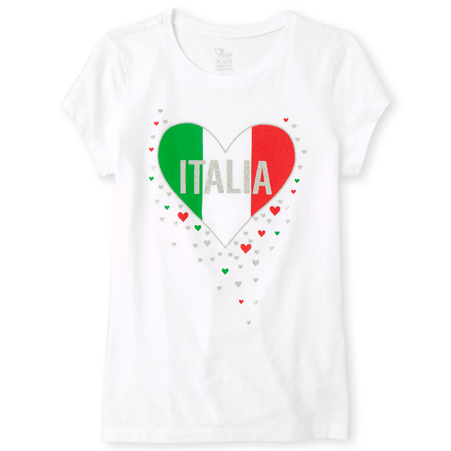 Girls Short Sleeve Glitter 'Italia' Heart Graphic Tee The Children's