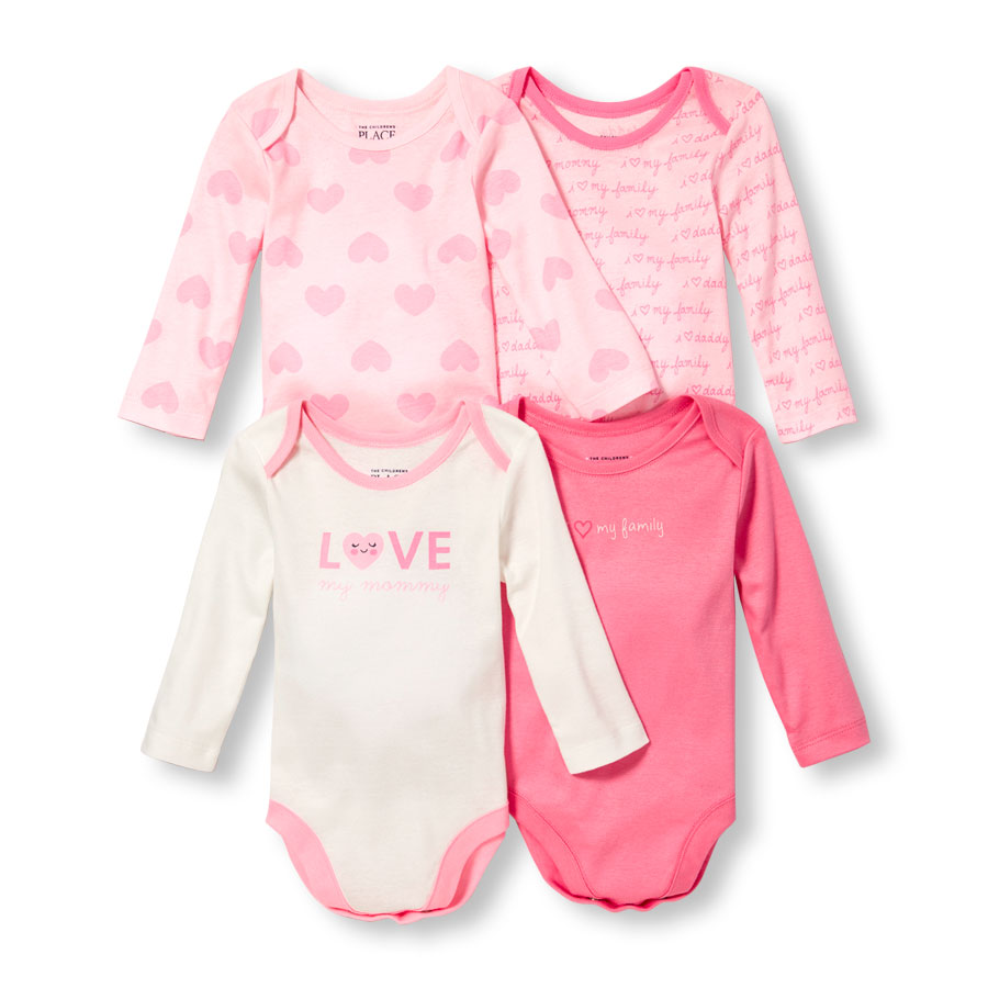 Promos Baby Girls Long Sleeve Family Love Bodysuit 4-Pack