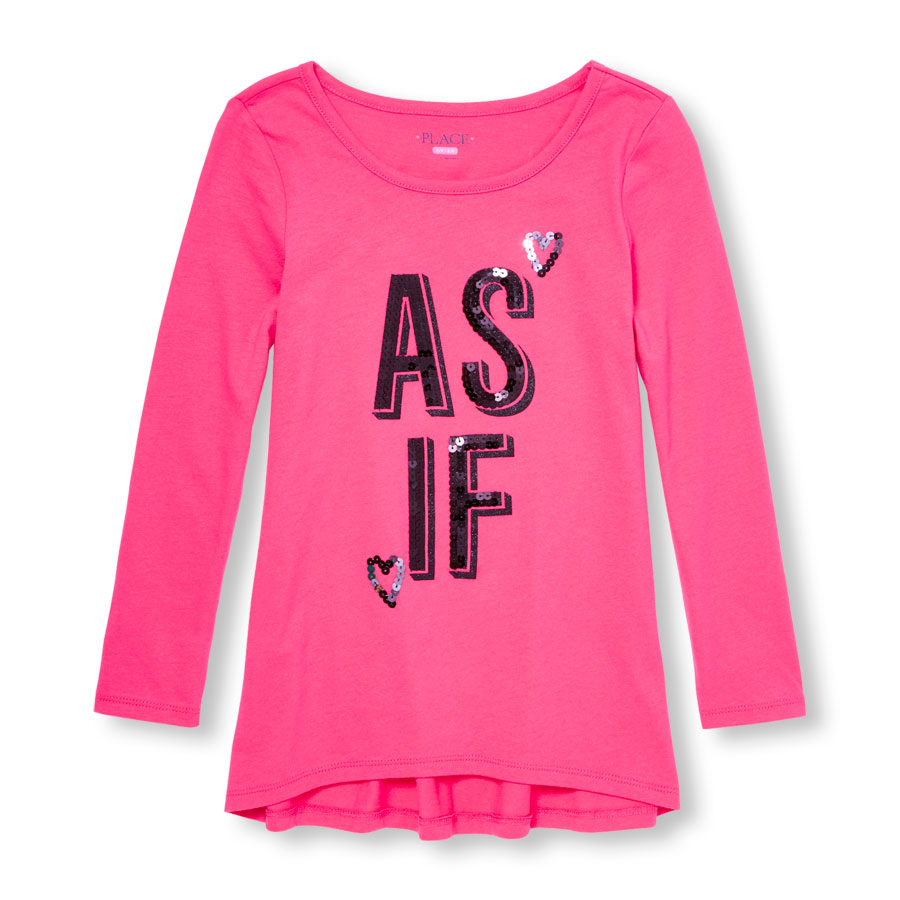 Discounts Girls Long Sleeve Embellished Graphic Hi-Low Top