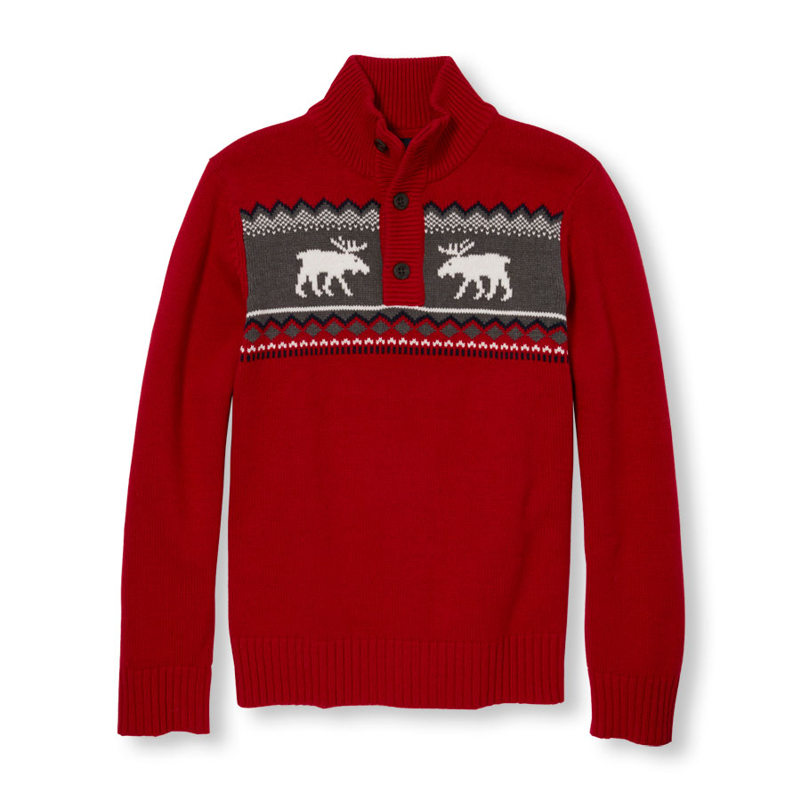 Discounts Boys Long Sleeve Reindeer Fair Isle Print Sweater