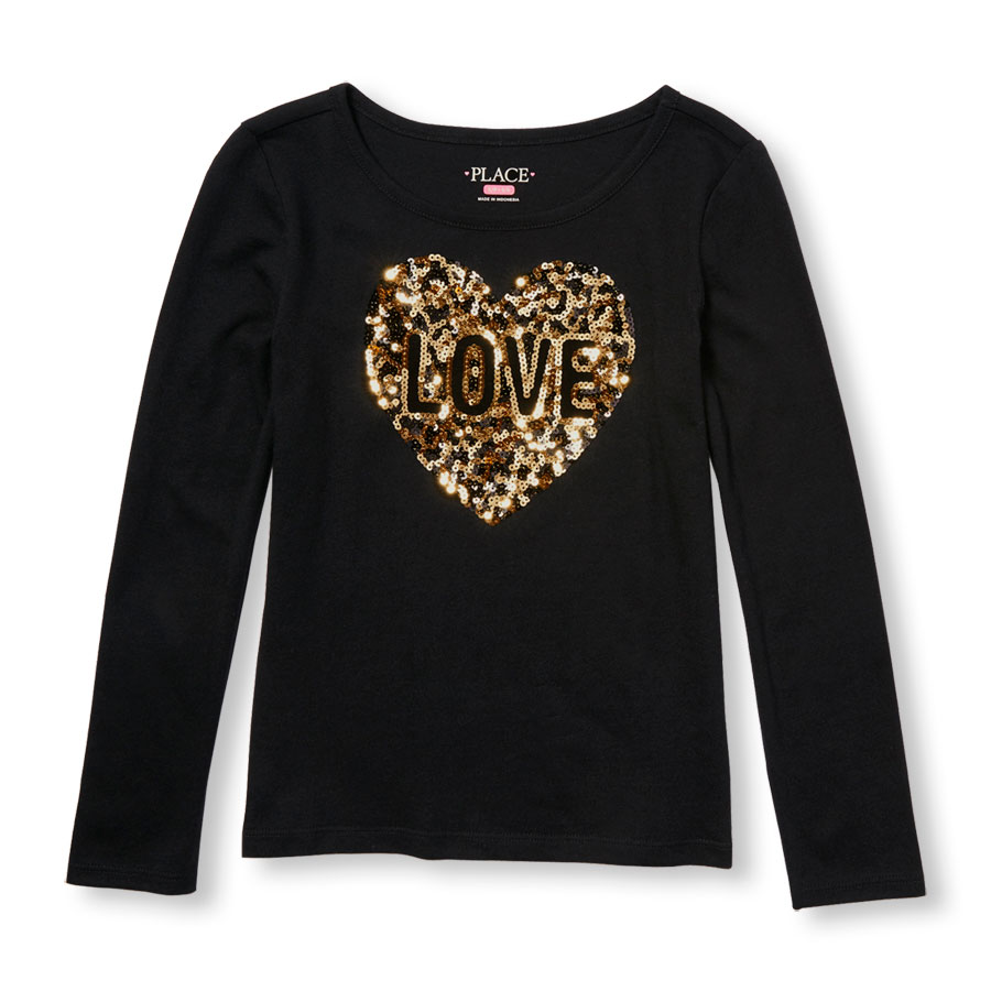 Discounts Girls Long Sleeve Embellished Graphic Top