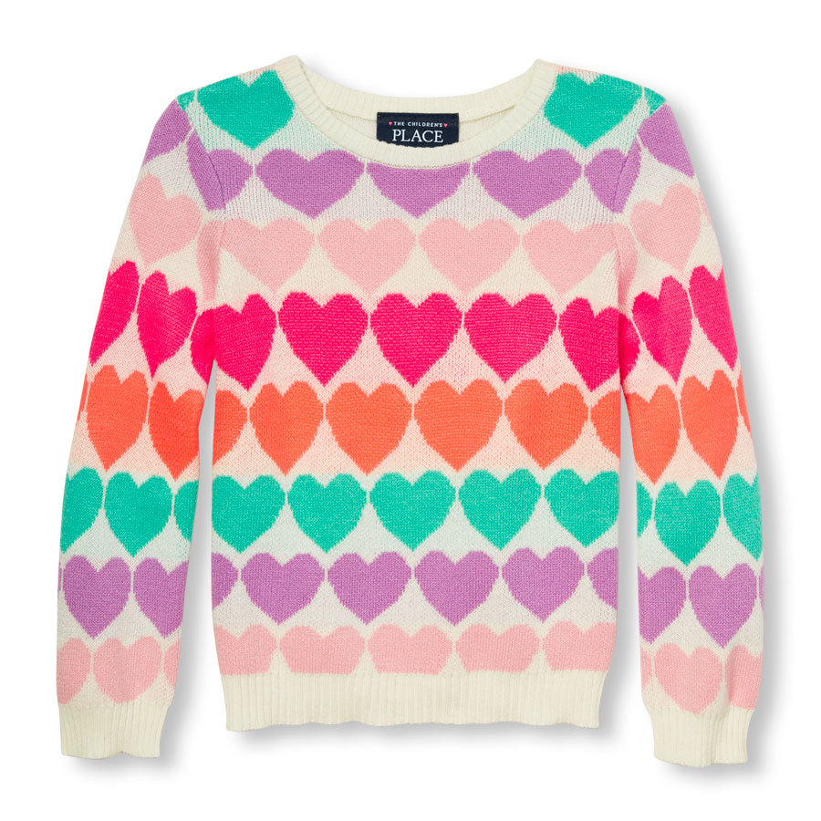 Discounts Toddler Girls Long Sleeve Neon Heart Print Sweater