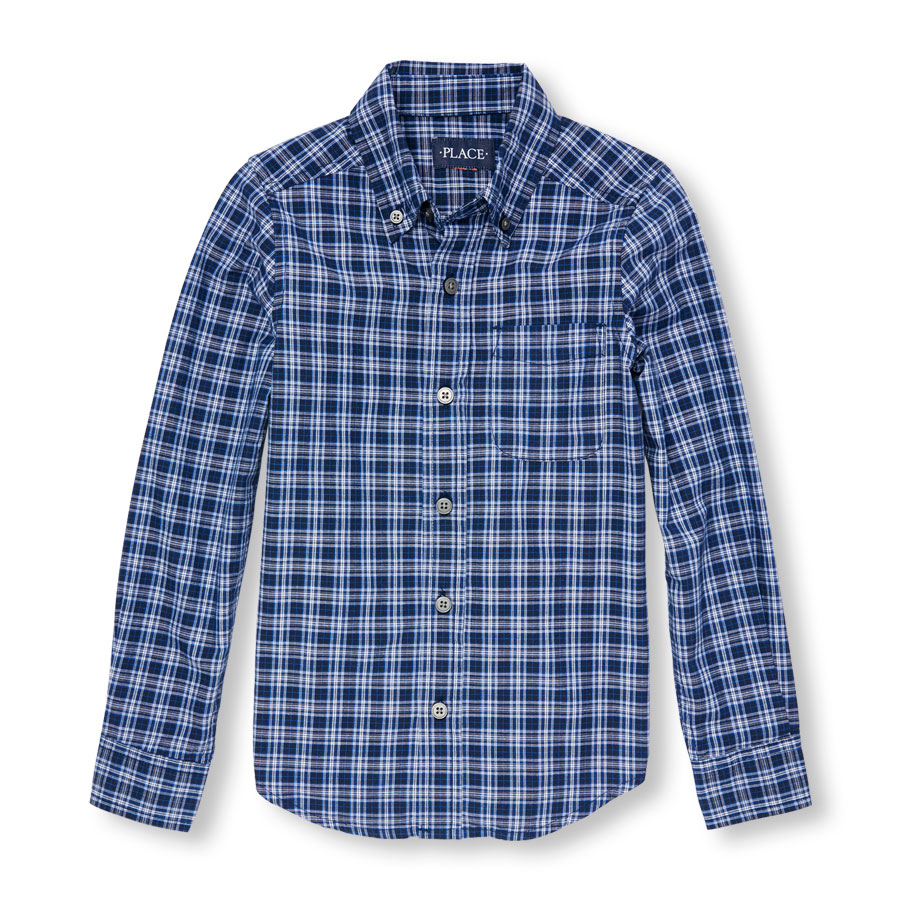 Discounts Boys Long Sleeve Plaid Poplin Button-Down Shirt