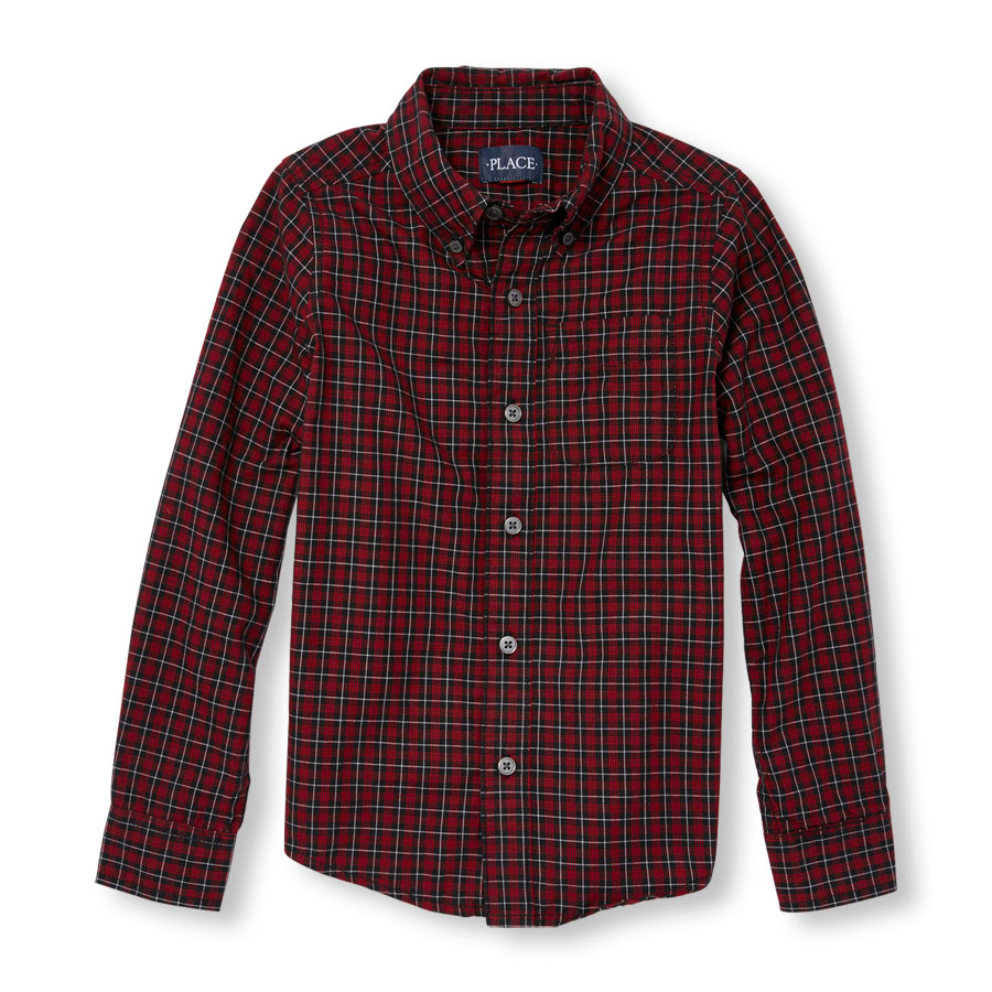 Promos Boys Check Print Poplin Button-Down Shirt