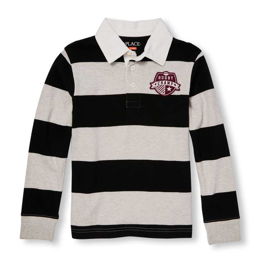 Promos Boys Long Sleeve Rugby Striped Polo