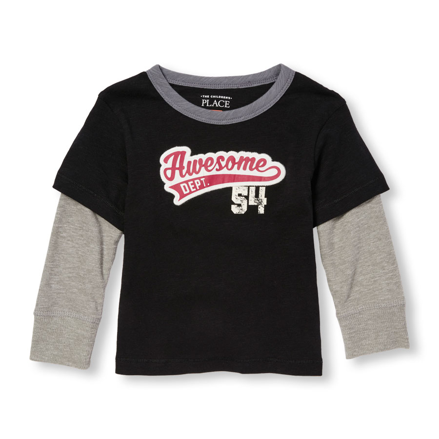Promos Toddler Boys Long Sleeve Graphic Faux-Layered Top