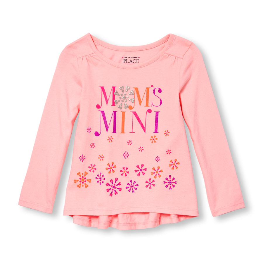 Promos Toddler Girls Long Sleeve Embellished Graphic Hi-Low Top