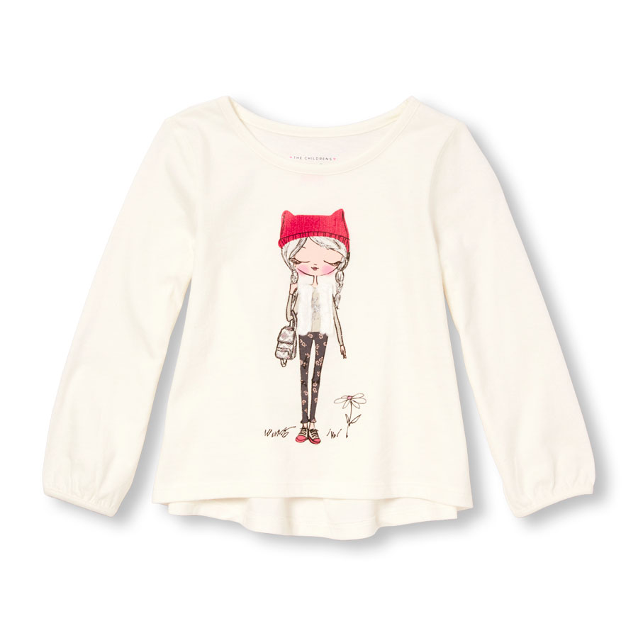 Compare Toddler Girls Long Sleeve Embellished Graphic Hi-Low Top