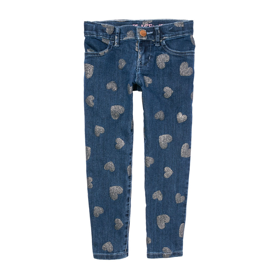 Discounts Girls Glitter Heart Print Denim Jeggings