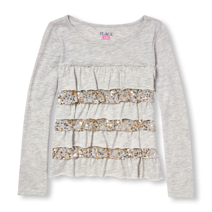 Discounts Girls Long Sleeve Sequin Ruffle Top
