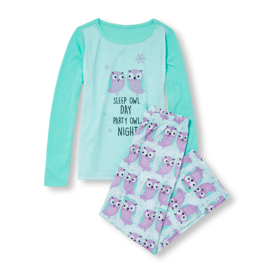 Compare Girls Long Sleeve Sleep Owl Day Party Owl Night Top And Printed Pants Pj Set