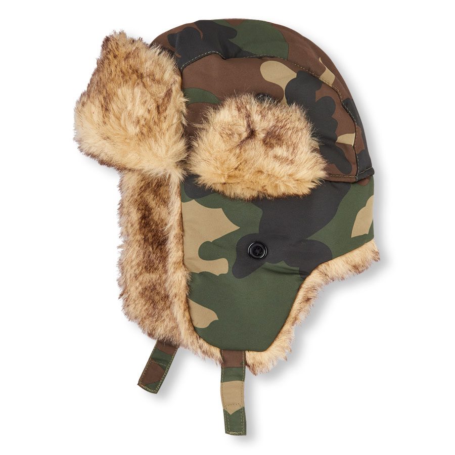 Best Boys Faux Fur-Lined Camo Print Trapper Hat