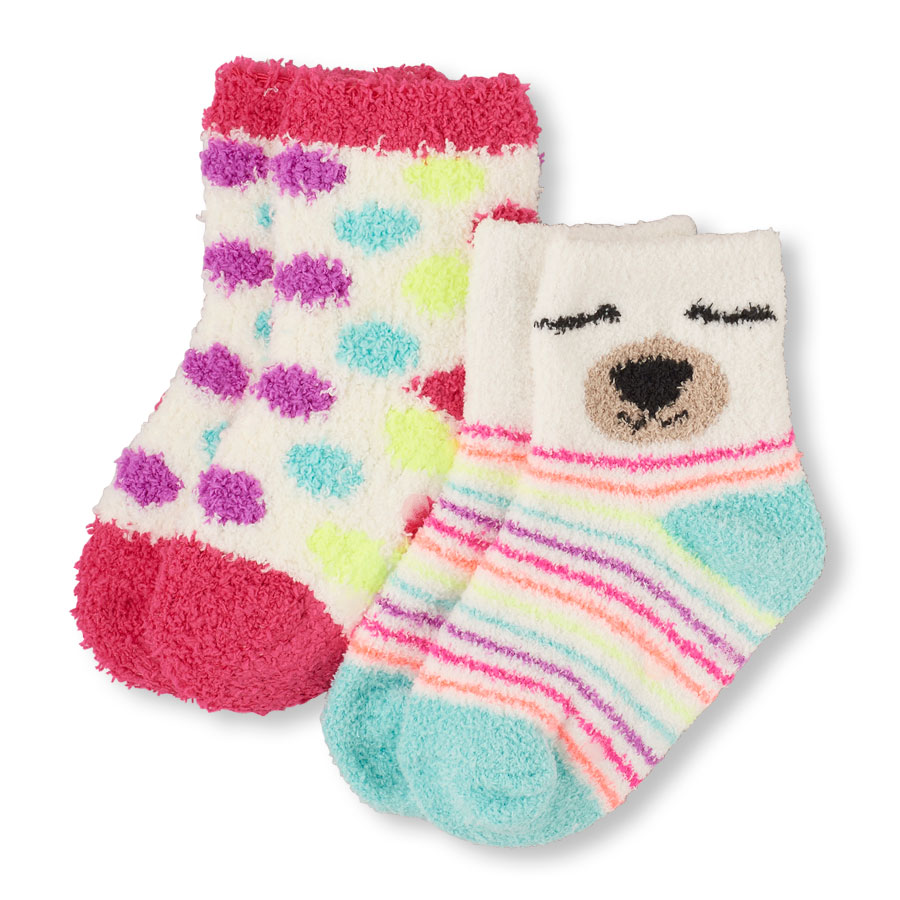Top Toddler Girls Bear Striped And Polka Dot Cozy Midi Socks 2-Pack