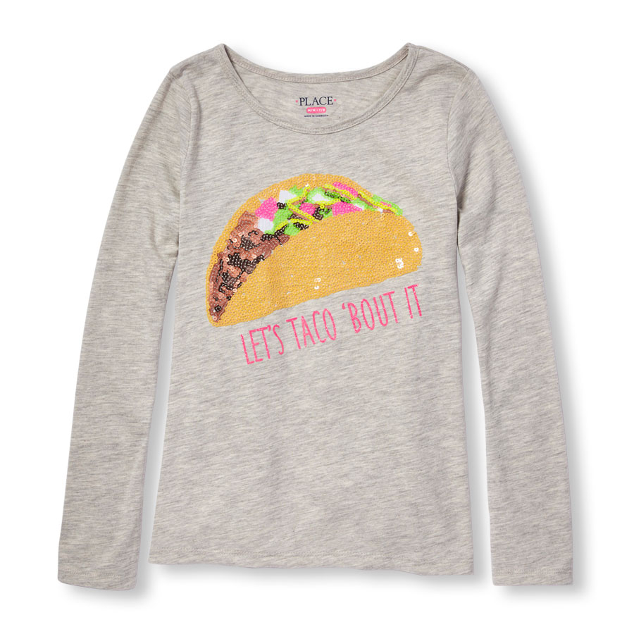 Best Girls Long Sleeve Embellished Foodie Graphic Top