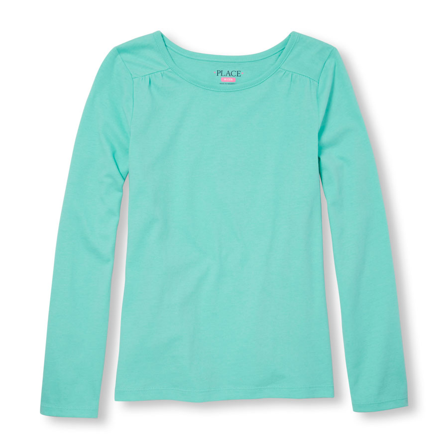 Cheap Girls Long Sleeve Shirred-Shoulder Top