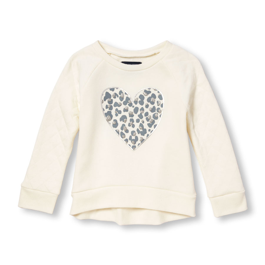 Cheap Toddler Girls Quilted Long Sleeve Glitter Leopard Heart Sweatshirt