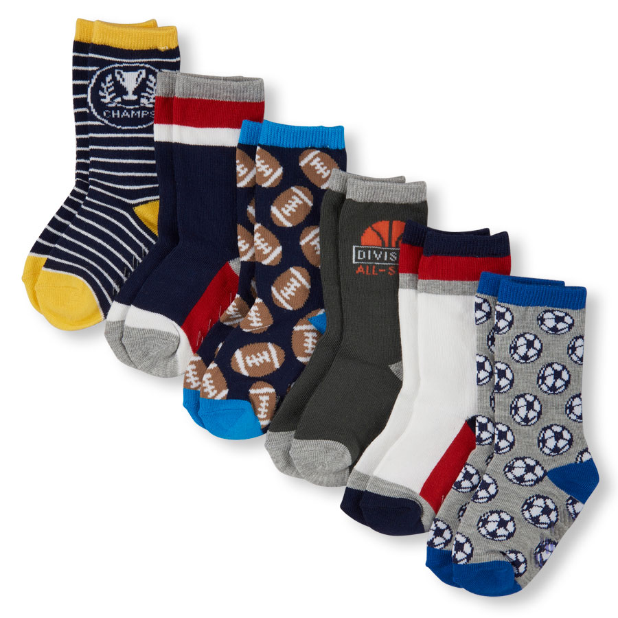 Top Toddler Boys Mixed Sports Print Crew Socks 6-Pack