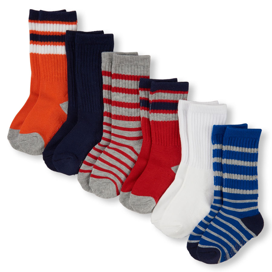 Cheap Toddler Boys Striped And Solid Crew Socks 6-Pack