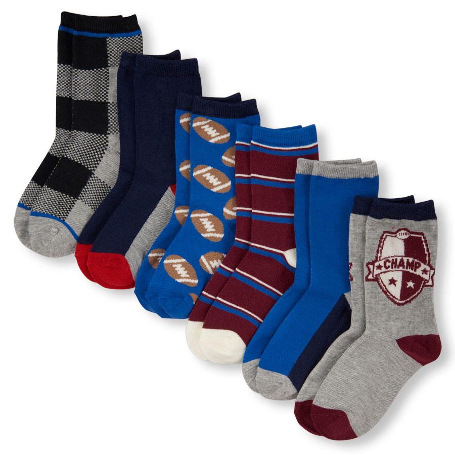 Best Boys Rugby Mixed Print Crew Socks 6-Pack