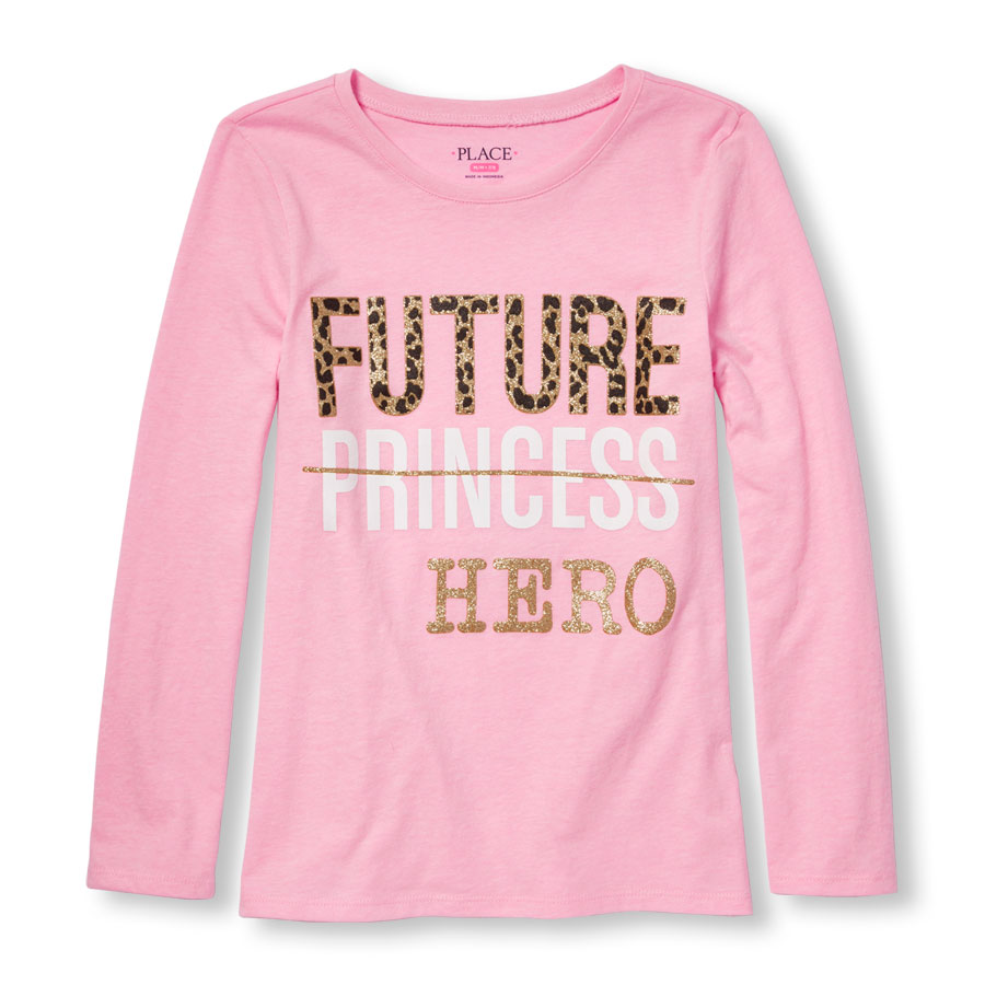 Top Girls Long Sleeve Glitter Future Princess (Crossed-Out) Hero Graphic Tee