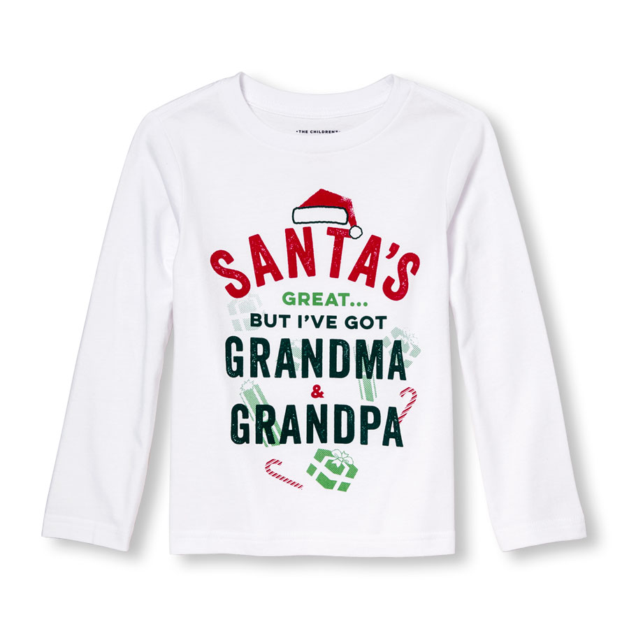Promos Toddler Boys Long Sleeve Santas Great...But Ive Got Grandma And Grandpa Graphic Tee