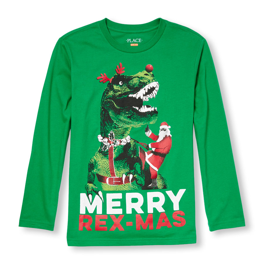 Coupons Boys Long Sleeve Merry Rex-Mas Santa And Dinosaur Graphic Tee