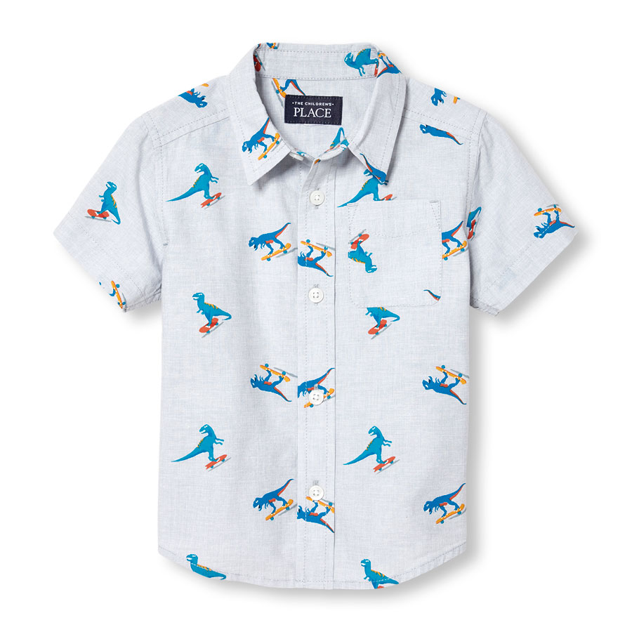 Toddler Boys Short Sleeve Skateboard Dino Print Poplin ButtonDown Shirt The Children's Place CA