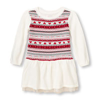 Long Sleeve Fair Isle Ruffle Sweater Dress