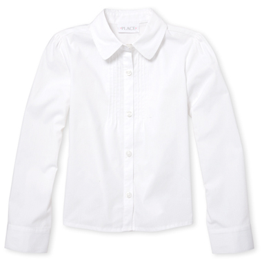 Girls Uniform Long Sleeve Pintucked Button-Down Collared Top