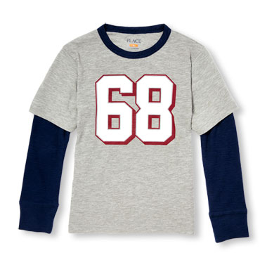 Boys Long Sleeve Athletic Graphic Faux-Layered Top