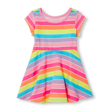 Toddler Girls Short Sleeve Neon Rainbow Stripe Dress
