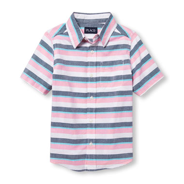 Boys Short Sleeve Striped Oxford Button-Down Shirt