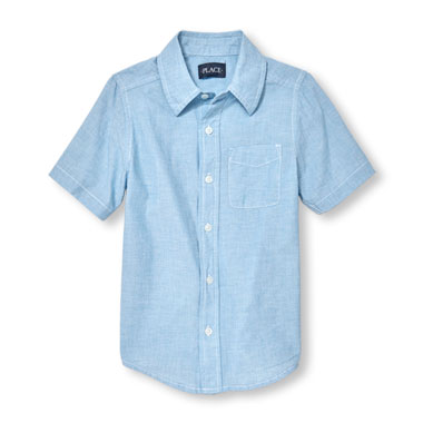 Boys Short Sleeve Solid Poplin Button-Down Shirt