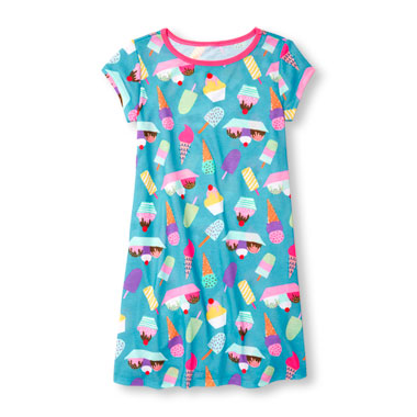 Girls Short Sleeve Ice Cream Print Nightgown