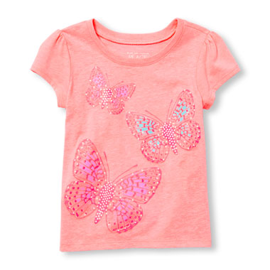 Toddler Girls Short Sleeve Glitter Multi-Butterfly Graphic Tee