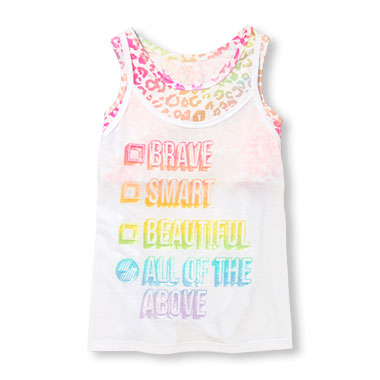 Girls Sleeveless Printed Sports Bra And Graphic 2-In-1 Top