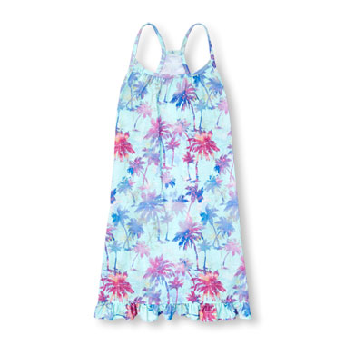 Girls Sleeveless Palm Tree Print Ruffle Hem Nightgown