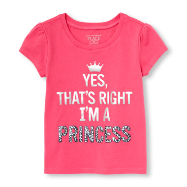 Toddler Girls Short Sleeve Glitter 'Yes That's Right I'm A Princess ...