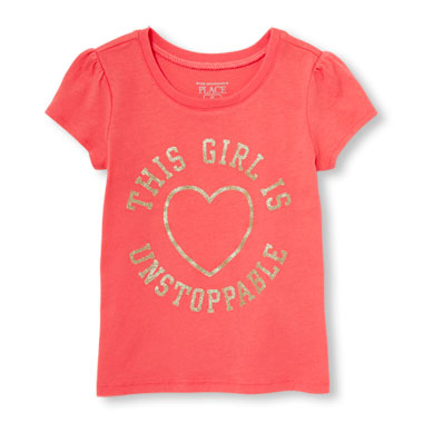Toddler Girls Short Sleeve Glitter 'This Girl Is Unstoppable' Heart ...