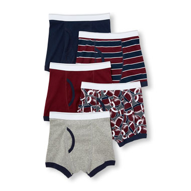 Boys Football Print, Striped, And Solid Boxer Briefs 5-Pack