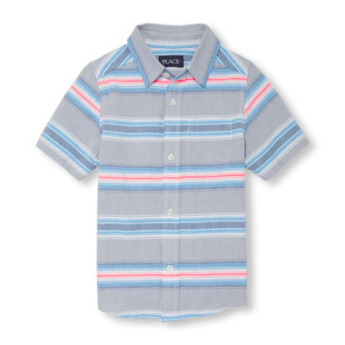 Boys Short Sleeve Stripe Oxford Button-Down Shirt