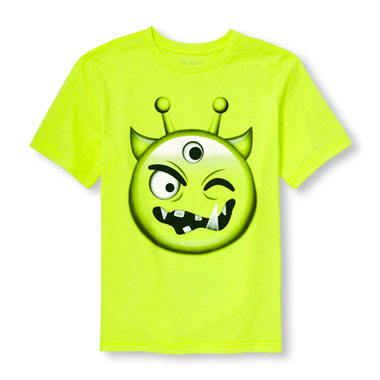 Boys Short Sleeve Emoji Monster Neon Graphic Tee