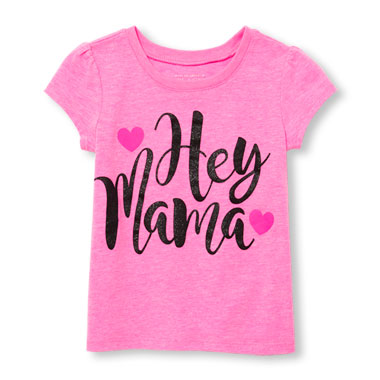 Toddler Girls Short Sleeve Glitter 'Hey Mama' Neon Graphic Tee
