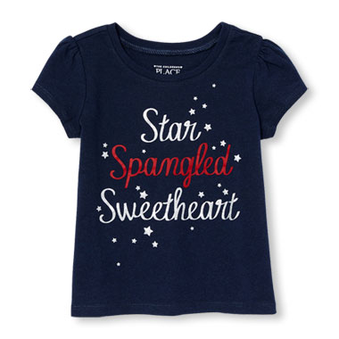 Toddler Girls Americana Short Sleeve Glitter 'Star Spangled Sweetheart ...